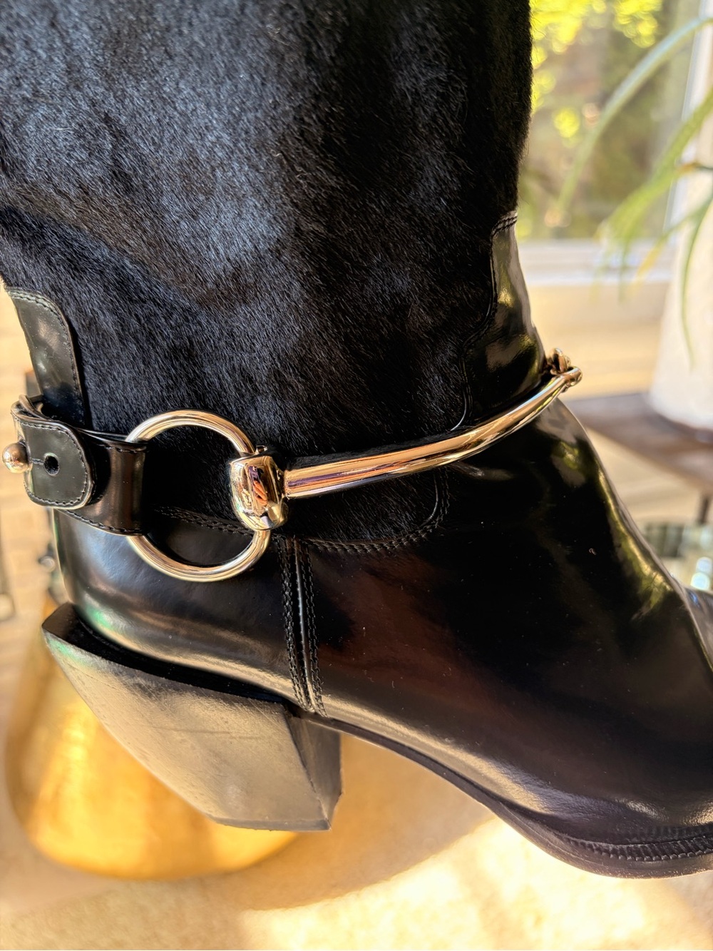 Donald J. Pliner Black Mid-Calf Leather and Cowhide Heeled Boots - Picture 4 of 10